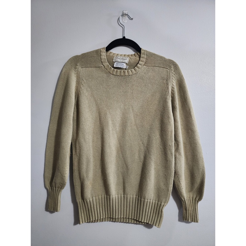 Paul Stuart Made in Scotland 100% Cotton Crewneck Sweater Beige Tan Small Women - Picture 1 of 8